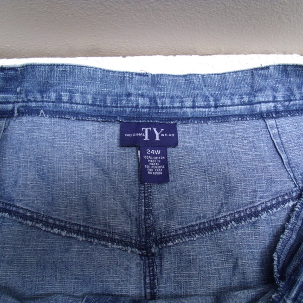 TY Original Wear Denim Long Skirt Raw Hem Blue Jean Kick Pleat Plus Size 24W NWT - Picture 4 of 7
